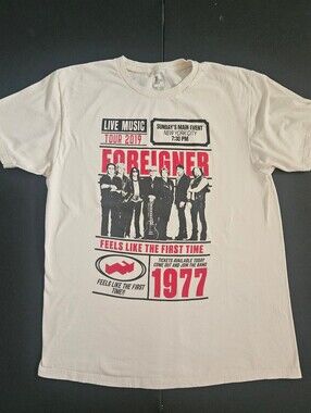Foreigner Band T-shirt 1977 Tour Graphics Unisex Size Large Natural Color